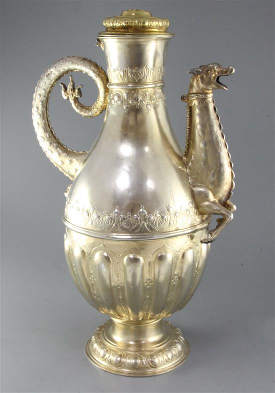 A large Elkington electrotype copy of a German 16th century flagon, 57.5cm.